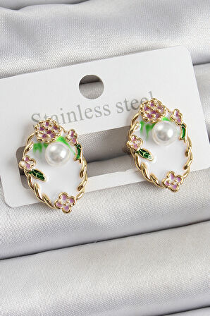 Tegan Pirinç Beyaz Mineli İnci Detaylı Sanatsal Portre Model Gold Renk Kadın Küpe TG27BKP10689