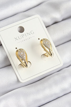 Tegan Xuping Zirkon Taşlı Damla Model Gold Renk Kadın Küpe TG27BKP10844