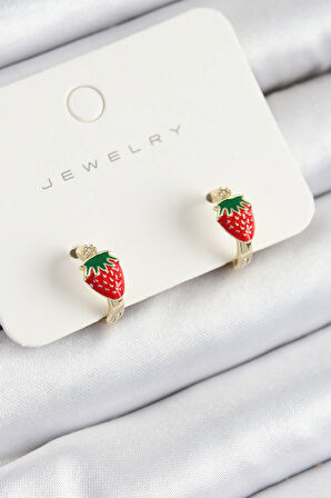 Tegan Pirinç Çilek Model Gold Renk Çocuk Küpe TG27BKP10906