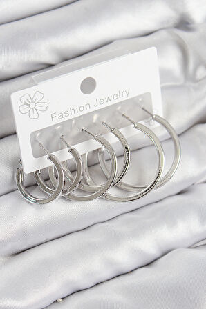 Tegan Pirinç Halka Model Gümüş Renk Kadın Set Küpe TG27BKP11056