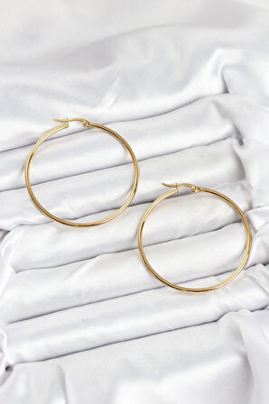 Tegan 316L Çelik Gold Renk 45 mm Halka Kadın Küpe TG27BKP11227