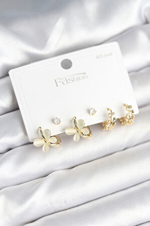 Tegan Kelebek Model Gold Renk Pirinç 925 Ayar Gümüş Çivili Kadın Küpe Seti TG27BKP11271