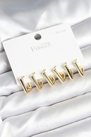 Tegan Gold Renk Kare Model Pirinç 925 Ayar Gümüş Çivili Kadın Küpe Seti TG27BKP11274