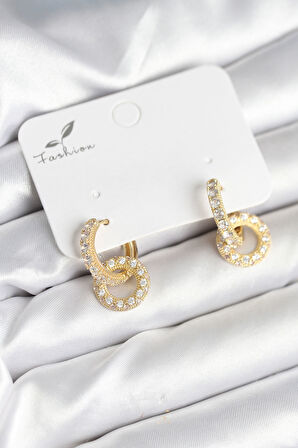 Tegan Gold Renk Pirinç Zirkon Taşlı Halka Model Kadın Küpe TG27BKP11280