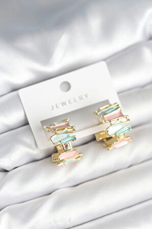 Tegan Mineli Karışık Renkli Gold Kadın Küpe TG27BKP11283