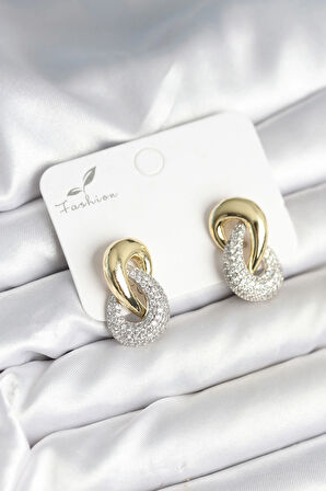 Tegan Sarmal Model Gold Gümüş Renk Pirinç Kadın Küpe TG27BKP11287