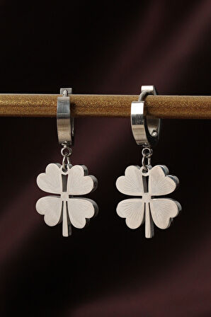 Tegan 316L Çelik Gümüş Renk Yonca Küpe TG27BKP6328