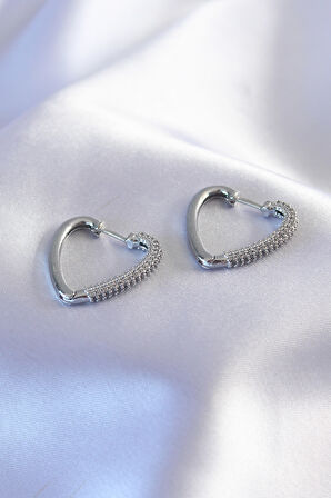 Tegan Gümüş Renk Zirkon Taşlı Kalp Model Kadın Küpe TG27BKP7239