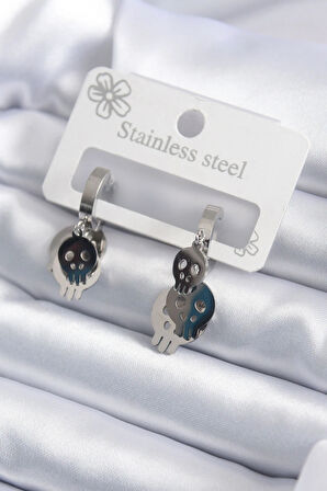 Tegan 316L Çelik Gümüş Renk Sallantı Kuru Kafa Model Kadın Küpe TG27BKP7922