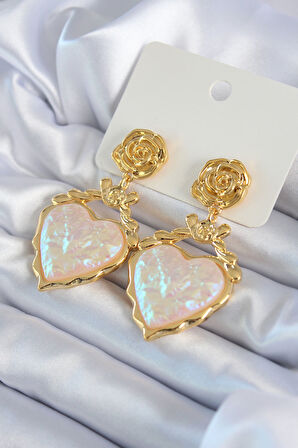 Tegan Gold Renk Gül Sallantı Kalp Model Pirinç VİP Kadın Küpe TG27BKP8044