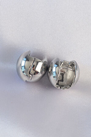 Tegan Pirinç Gümüş Renk İçi Boş Minimal Topçuk Küpe TG27BKP8985