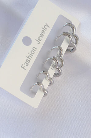 Tegan Pirinç Gümüş Renk Kalp Model Küpe Seti TG27BKP8993