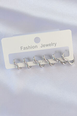 Tegan Pirinç Gümüş Renk Kalp Model Küpe Seti TG27BKP8993