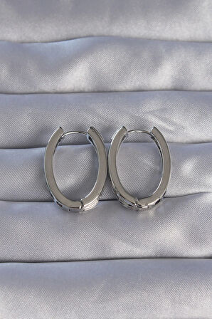 Tegan Pirinç Gümüş Renk Zirkon Taşlı Oval Model Küpe TG27BKP9078