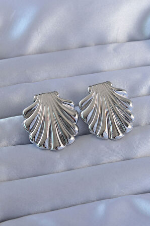 Tegan 316L Çelik Gümüş Renk İstiridye Model Küpe TG27BKP9105