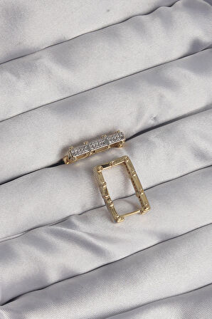 Tegan Pirinç Gold Renk Zirkon Taşlı Dikdörtgen Model Seranay Küpe TG27BKP9117