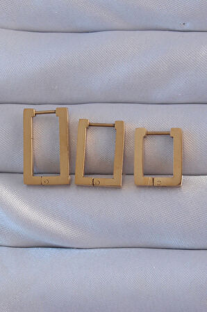 Tegan 316L Çelik Gold Renk Dikdörtgen Küpe Seti TG27BKP9159