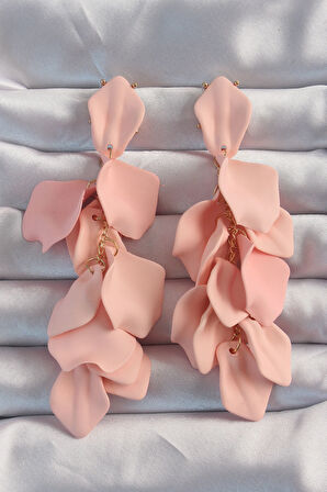 Tegan Pirinç Pudra Renk Sallantılı Yaprak Model Küpe TG27BKP9180