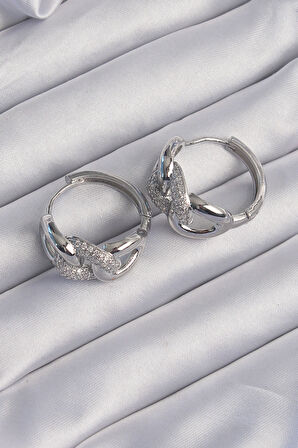 Tegan Pirinç Gümüş Renk Zirkon Taşlı Samanyolu Küpe TG27BKP9199