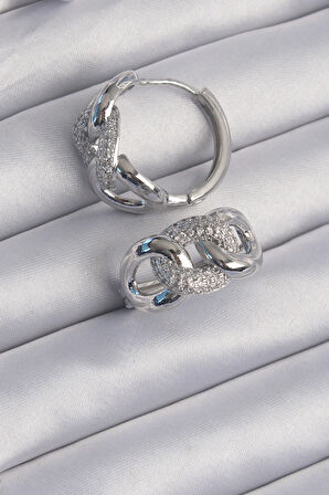 Tegan Pirinç Gümüş Renk Zirkon Taşlı Samanyolu Küpe TG27BKP9199