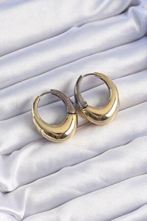 Tegan Pirinç Gold Gümüş Renkli Oval Bombeli Küpe TG27BKP9221