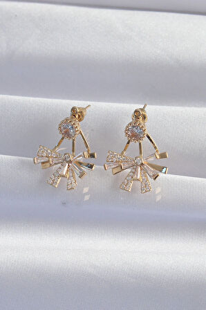 Tegan Pirinç Gold Renk Zirkon Taşlı Yassı Fiyonk Model Küpe TG27BKP9301