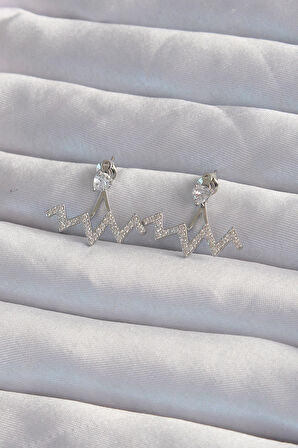 Tegan Pirinç Gümüş Renk Zirkon Taşlı Zikzak Küpe TG27BKP9302