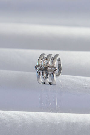 Tegan Pirinç Gümüş Renk Yonca Earcuff Küpe TG27BKP9330