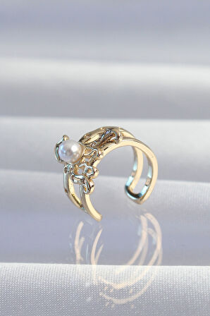 Tegan Pirinç Gold Renk İncili Ahtapot Earcuff Küpe TG27BKP9333