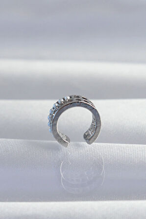 Tegan Pirinç Gümüş Renk İncili Baget Taşlı Earcuff Küpe TG27BKP9338