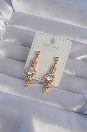 Tegan XUPİNG Rose Renk Zirkon Taşlı Geometrik Sallantılı Küpe TG27BKP9355