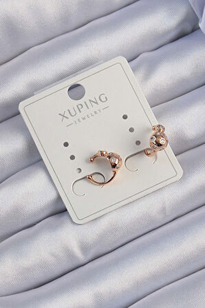 Tegan Xuping Rose Renk Zirkon Taşlı Bombeli Topçuk Earcuff Küpe TG27BKP9422