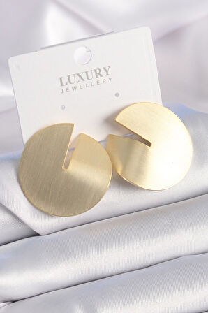 Tegan Pirinç Gold Renk Daire Plaka Model Kadın Küpe TG27BKP9525