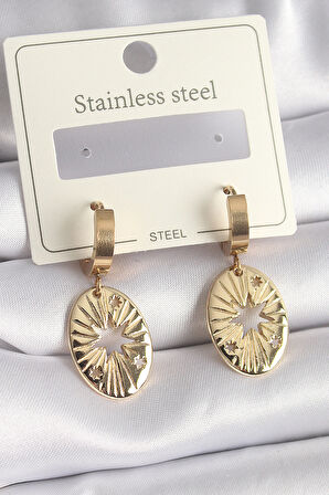 Tegan 316L Çelik Gold Renk Kutup Yıldız İşleme Kadın Küpe TG27BKP9696