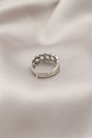 Tegan Gümüş Renk Metal Zincir Model Taşlı Kadın Yüzük TG27BYK2200