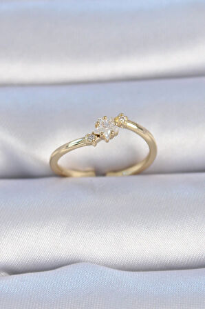 Tegan Pirinç Gold Renk Beyaz Çiçek Model Zirkon Taş Detay Kadın Yüzük TG27BYK3322