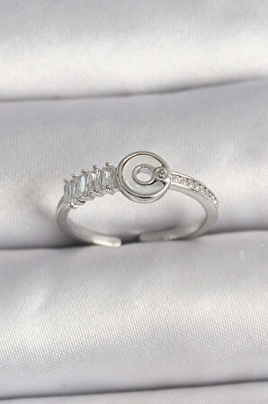 Tegan Pirinç Gümüş Renk Zirkon Taşlı Ayarlanabilir Kadın Yüzük TG27BYK3562