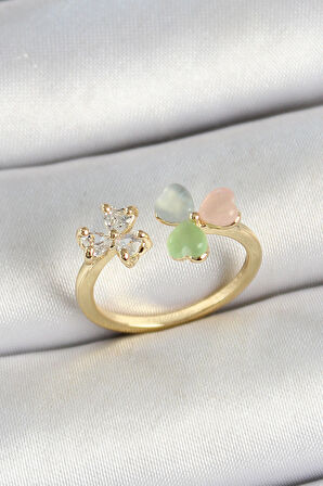 Tegan Pirinç Kalp Figürlü Zirkon Taşlı Gold Renk Ayarlanabilir Kadın Yüzük TG27BYK3762