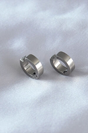 Tegan 316L Çelik Gümüş Renk Sıkıştırmalı Erkek Küpe TG27EKP277