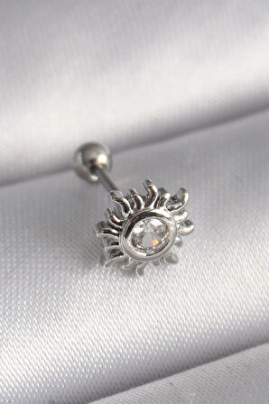 Tegan 316L Çelik Gümüş Renk Zirkon Taşlı Güneş Tragus Piercing TG27PR1279