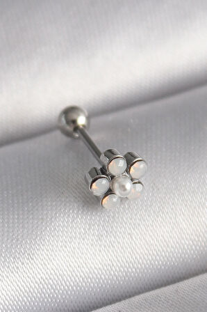 Tegan 316L Çelik Gümüş Renk Zirkon Taşlı Çiçek Model Tragus Piercing TG27PR1283