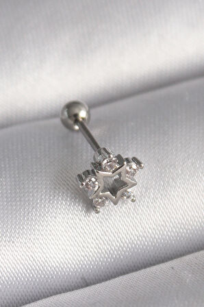 Tegan 316L Çelik Gümüş Renk Zirkon Taşlı Yıldız Model Tragus Piercing TG27PR1341