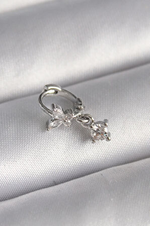 Tegan 316L Çelik Gümüş Renk Zirkon Taşlı Kelebek Model Sallantı Detay Tragus Piercing TG27PR1299