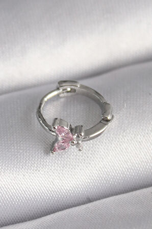 Tegan 316L Çelik Gümüş Renk Pembe Zirkon Taşlı Kelebek Model Tragus Piercing TG27PR1331