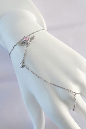 Tegan 316L Çelik Gümüş Renk Pembe Zirkon Taşlı Kanatlı Kalp Model Şahmeran TG27SN584