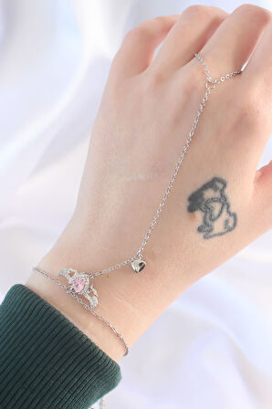 Tegan 316L Çelik Gümüş Renk Pembe Zirkon Taşlı Kanatlı Kalp Model Şahmeran TG27SN584