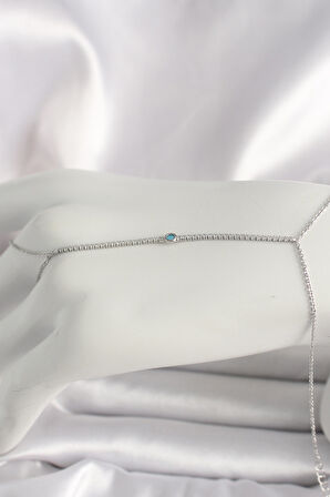 Tegan Pirinç Gümüş Renk Su Yolu Zirkon Taşlı Mavi Taş Detaylı Kadın Şahmeran TG27SN620