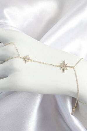 Tegan Pirinç Zirkon Taşlı Kutup Yıldızı Model Gold Renk Kadın Şahmeran TG27SN705