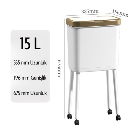 15 Litre Ayaklı Çöp Kovası Kapaklı Tekerlekli Mutfak Banyo Ofis Çöp Kutusu