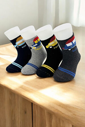 8 Çift Burun Dikişsiz Araba Desenli Kışlık Kalın Havlu Erkek Çocuk Soket Çorap